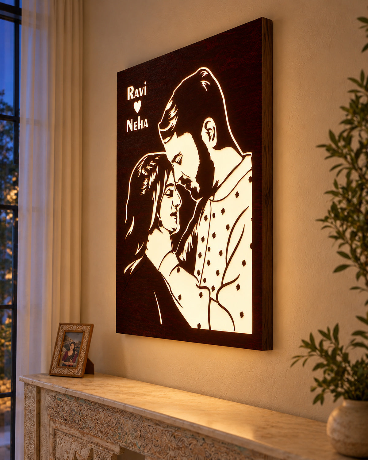 Two-Wood Inlay Backlit — side angle (lit)