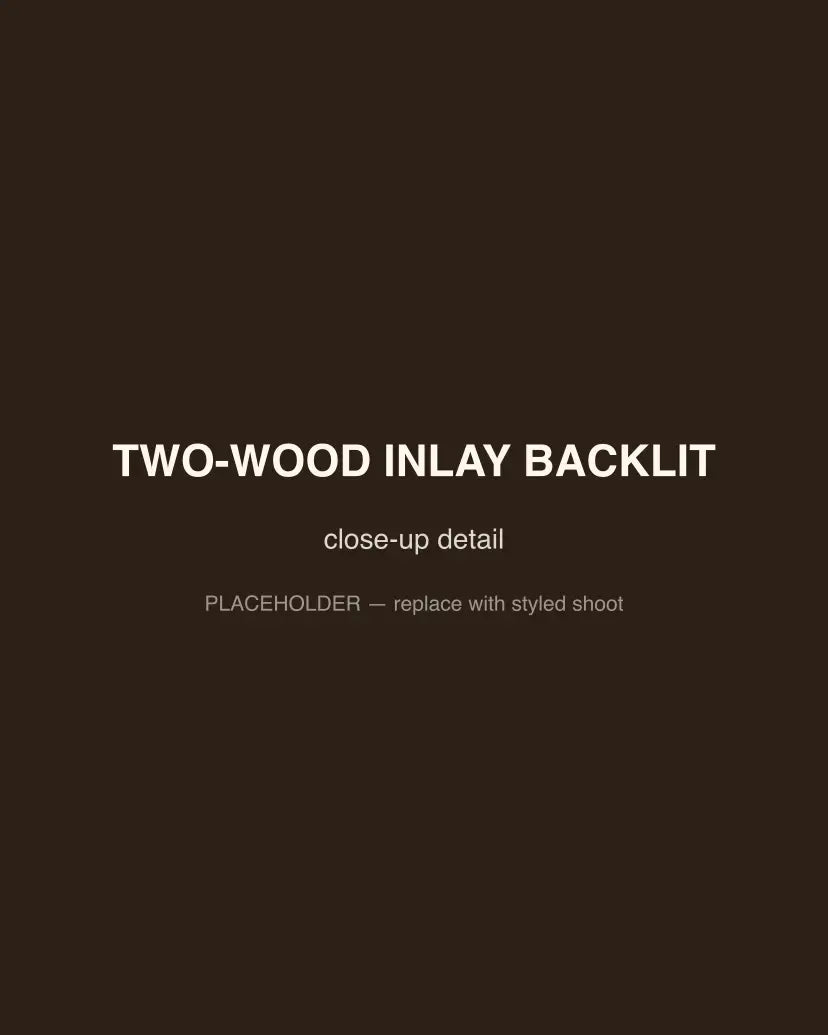 Two-Wood Inlay Backlit, close-up detail